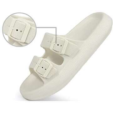 BenSorts Women pillow Slippers slides Double Buckle Adjustable EVA Flat Sandal Shower Shoes Soft Cushioned Thick Sole Slippers Beige Men Size 3.5 4.5 Women Size 5.5 6.5