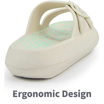 BenSorts Women pillow Slippers slides Double Buckle Adjustable EVA Flat Sandal Shower Shoes Soft Cushioned Thick Sole Slippers Beige Men Size 3.5 4.5 Women Size 5.5 6.5