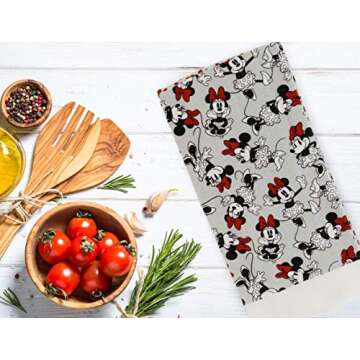 Disney 100% Cotton Kitchen Towels, 2pk, Perfect for Drying Dishes & Hands, Absorbent, Light Weight, and Adorable- Machine Washable- 16” x 26” - Minnie Grey