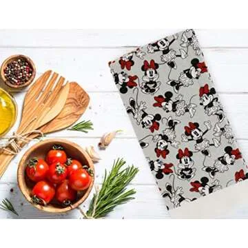 Disney 100% Cotton Kitchen Towels, 2pk, Perfect for Drying Dishes & Hands, Absorbent, Light Weight, and Adorable- Machine Washable- 16” x 26” - Minnie Grey