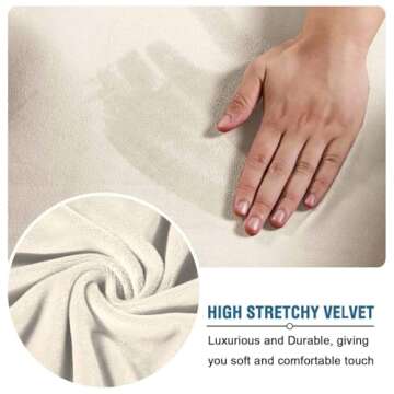 H.VERSAILTEX Rich Velvet Stretch 2 Piece Chair Cover Chair Slipcover Sofa Cover Furniture Protector Couch Soft with Elastic Bottom Chair Couch Cover with Arms Width Up to 49 Inch(Chair, Ivory)