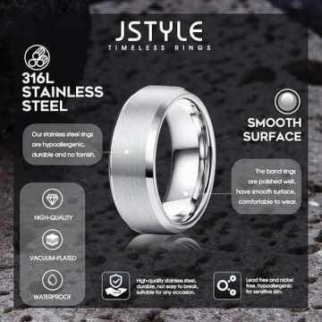 Jstyle Stainless Steel Rings Wedding Band Set for Men - 8MM Durable & Stylish