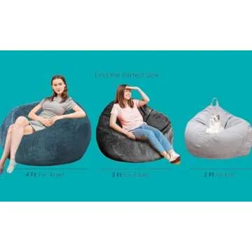 Bean Bag Chairs with Faux Rabbit Fur Cover, 3 ft Giant Memory Foam Bean Bag Chairs for Adults/Teens with Filling,Ultra Soft Faux Fur Fabric, Round Fluffy Sofa for Living Room Bedroom College Dorm