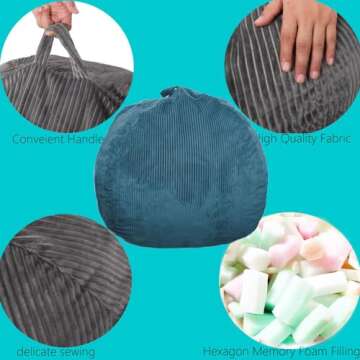 Bean Bag Chairs with Faux Rabbit Fur Cover, 3 ft Giant Memory Foam Bean Bag Chairs for Adults/Teens with Filling,Ultra Soft Faux Fur Fabric, Round Fluffy Sofa for Living Room Bedroom College Dorm