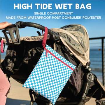 Bodysurf Waterproof Wet Bag for Swimsuit, Travel, Baby Essentials - Reusable Compact Organizer & Lightweight Storage for Dirty Laundry, Cloth Diapers, Gym, Yoga, Beach, Pool - Electric Blue, Checkered