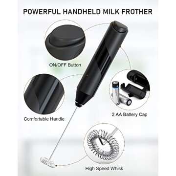 COKUNST Milk Frother Handheld, Battery Powered Drink Mixer for Matcha Coffee, Electric Portable Whis...