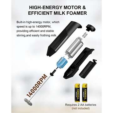 COKUNST Milk Frother Handheld, Battery Powered Drink Mixer for Matcha Coffee, Electric Portable Whisk Drink Mixer Mini Foam Maker for Hot Chocolate Frappe Latte