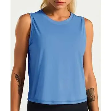 Dragon Fit Women Sleeveless Yoga Tops Workout Cool T-Shirt Running Short Tank Crop Tops Sea Blue