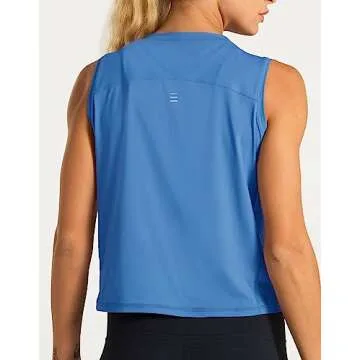 Dragon Fit Women Sleeveless Yoga Tops Workout Cool T-Shirt Running Short Tank Crop Tops Sea Blue