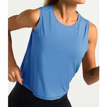Dragon Fit Women Sleeveless Yoga Tops Workout Cool T-Shirt Running Short Tank Crop Tops Sea Blue