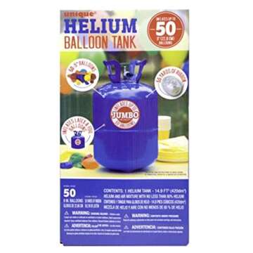 Unique Helium Ballon Tank Kit For Birthday Party, Includes 50 Balloons & Ribbons