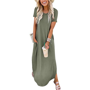 ANRABESS Women's Summer Casual Loose Short Sleeve Long T Shirt Dress Split Maxi Beach Sundress Trave...