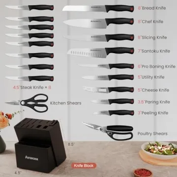 Astercook 21-Piece Kitchen Knife Set with Sharpener