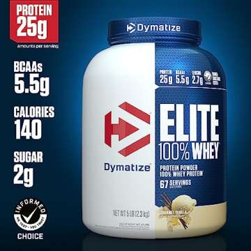 Dymatize Elite 100% Whey Protein Powder, 25g Protein, 5.5g BCAAs & 2.7g L-Leucine, Quick Absorbing &...