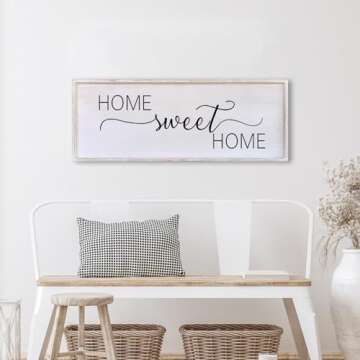Home Sweet Home Sign Wall Decor 40”X15” Master Family Room Above Bed Beautiful Living Room Above Couch Sign Large Rustic Farmhouse Wood Framed Entryway Hanging Wall Art Decoration (White)