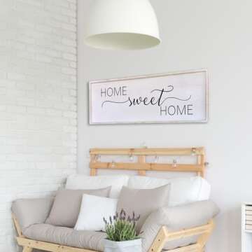 Home Sweet Home Sign Wall Decor 40”X15” Master Family Room Above Bed Beautiful Living Room Above Couch Sign Large Rustic Farmhouse Wood Framed Entryway Hanging Wall Art Decoration (White)