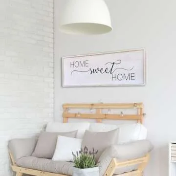 Home Sweet Home Sign Wall Decor 40”X15” Master Family Room Above Bed Beautiful Living Room Above Couch Sign Large Rustic Farmhouse Wood Framed Entryway Hanging Wall Art Decoration (White)
