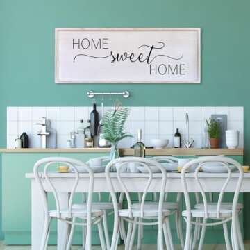 Home Sweet Home Sign Wall Decor 40”X15” Master Family Room Above Bed Beautiful Living Room Above Couch Sign Large Rustic Farmhouse Wood Framed Entryway Hanging Wall Art Decoration (White)