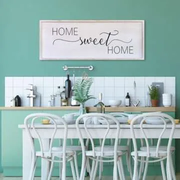 Home Sweet Home Sign Wall Decor 40”X15” Master Family Room Above Bed Beautiful Living Room Above Couch Sign Large Rustic Farmhouse Wood Framed Entryway Hanging Wall Art Decoration (White)