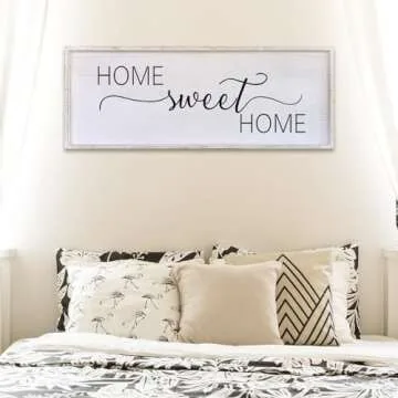 Home Sweet Home Sign Wall Decor 40”X15” Master Family Room Above Bed Beautiful Living Room Above Couch Sign Large Rustic Farmhouse Wood Framed Entryway Hanging Wall Art Decoration (White)