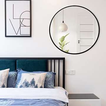 SINOY Large Round Mirror 36 Inch Wall Mounted Black Circle Mirror in Aluminum Frame, Big Rustic Decor Hanging Mirror Modern Style for Living Room Bathroom Entryways Dorm