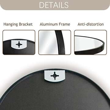 SINOY Large Round Mirror 36 Inch Wall Mounted Black Circle Mirror in Aluminum Frame, Big Rustic Decor Hanging Mirror Modern Style for Living Room Bathroom Entryways Dorm