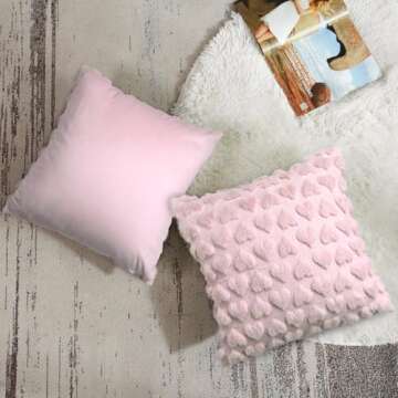 Emvency Valentines Day Pink Heart Love Decorative Throw Pillow Covers 18x18 Set of 2, Soft Plush Fau...