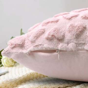 Emvency Valentines Day Pink Heart Love Decorative Throw Pillow Covers 18x18 Set of 2, Soft Plush Faux Fur Wool Pillow Covers for Couch Bed Sofa Living Room