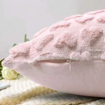 Emvency Valentines Day Pink Heart Love Decorative Throw Pillow Covers 18x18 Set of 2, Soft Plush Faux Fur Wool Pillow Covers for Couch Bed Sofa Living Room