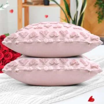 Emvency Valentines Day Pink Heart Love Decorative Throw Pillow Covers 18x18 Set of 2, Soft Plush Faux Fur Wool Pillow Covers for Couch Bed Sofa Living Room