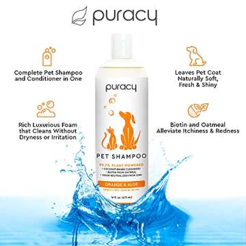 Puracy Pet Shampoo - 16fl.oz, 2-in-1 Shampoo and Conditioner for Dogs, Cats, Household Pets - Aloe & Oatmeal Scent, Anti-Itch, Natural Smelling Dog Shampoo for Shiny Coats & Odor Elimination