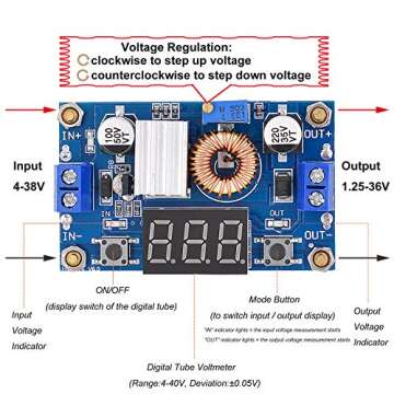 [2 Pack] DC-DC 5A Buck Converter 4-38V to 1.25-36V Step-Down Voltage Regulator High Power Module with LED Display