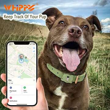 AirTag Leather Dog Collar WHIPPY Padded Apple Air Tag Dog Collar Adjustable Puppy Dog Collar with Ai...
