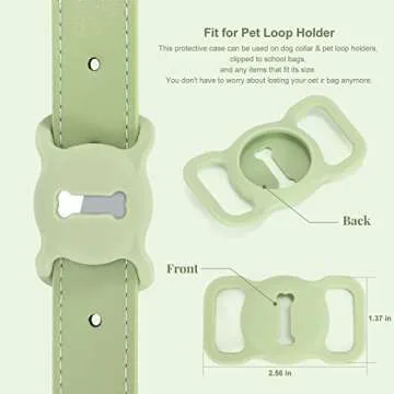AirTag Leather Dog Collar WHIPPY Padded Apple Air Tag Dog Collar Adjustable Puppy Dog Collar with AirTag Holder Case for Small Medium Large Dog Pet,Green,L