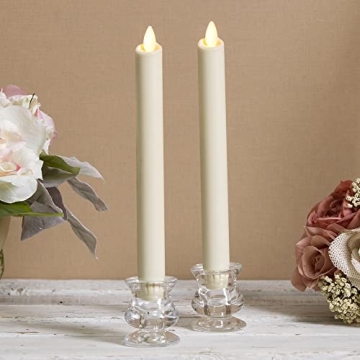 Luminara Set of 2 Moving Flame LED Taper (1x9.75), Flameless Candle, Melted Edge, Smooth Wax, Unscented (White)