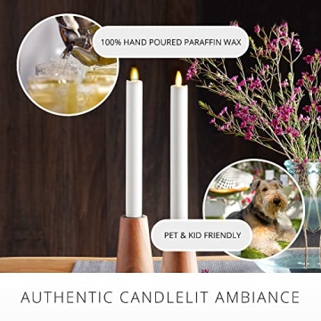 Luminara Set of 2 Moving Flame LED Taper (1x9.75), Flameless Candle, Melted Edge, Smooth Wax, Unscented (White)