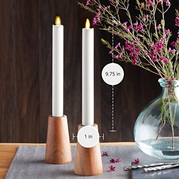 Luminara Set of 2 Moving Flame LED Taper (1x9.75), Flameless Candle, Melted Edge, Smooth Wax, Unscented (White)