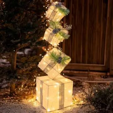 Hourleey Christmas Lighted Gift Boxes Stackable Décor