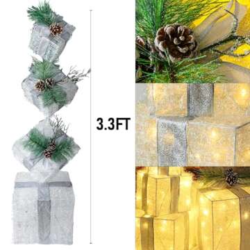 Hourleey Christmas Lighted Gift Boxes Stackable Décor