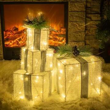 Hourleey Christmas Lighted Gift Boxes Stackable Décor