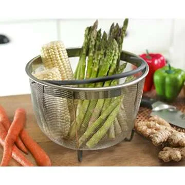 The Original Steamer Basket for Pressure Cooker Accessories 8qt [3qt 6qt avail] Compatible with Instant Pot Accessories 8 qt, Ninja Foodi, Silicone Handle, Instapot 8 Quart