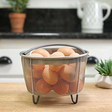 The Original Steamer Basket for Pressure Cooker Accessories 8qt [3qt 6qt avail] Compatible with Instant Pot Accessories 8 qt, Ninja Foodi, Silicone Handle, Instapot 8 Quart