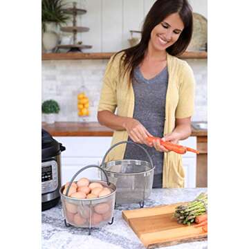 The Original Steamer Basket for Pressure Cooker Accessories 8qt [3qt 6qt avail] Compatible with Instant Pot Accessories 8 qt, Ninja Foodi, Silicone Handle, Instapot 8 Quart