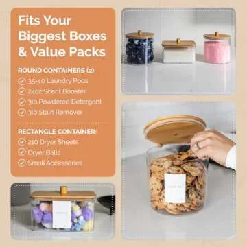 Set of 3 Large Airtight Laundry Containers for Organizing - Dryer Sheet Holder & Laundry Jars with Lids, Labels & Scoops - Acrylic Laundry Storage Containers for Powder, Pods, Detergent, Scent Booster