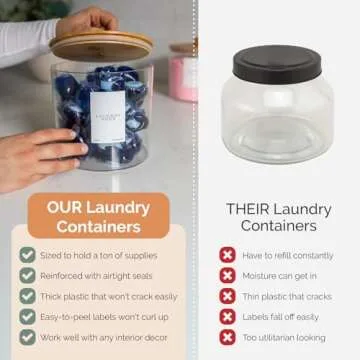 Set of 3 Large Airtight Laundry Containers for Organizing - Dryer Sheet Holder & Laundry Jars with Lids, Labels & Scoops - Acrylic Laundry Storage Containers for Powder, Pods, Detergent, Scent Booster