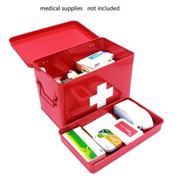 Funly mee Vintage First aid Box for Home, Medicine Tin, Red Metal Medicine Storage Box (Large 12.6×...