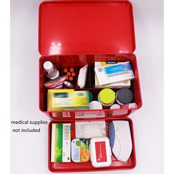 Funly mee Vintage First aid Box for Home, Medicine Tin, Red Metal Medicine Storage Box (Large 12.6× 8.3×7.7 inches)