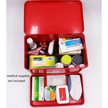 Funly mee Vintage First aid Box for Home, Medicine Tin, Red Metal Medicine Storage Box (Large 12.6× 8.3×7.7 inches)