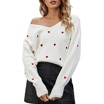 ECOWISH Women Valentine's Heart Sweater for All Occasions