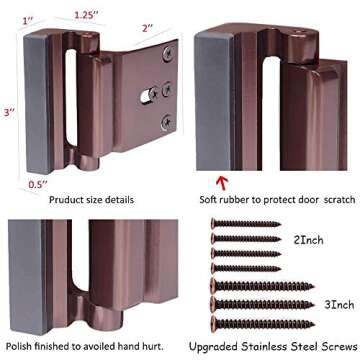Door Security Lock,2 Pack Child Proof Brown Door Lock,Home Security Lock for Inward Swinging Door Latch Double Safety Security Protection for Your Home